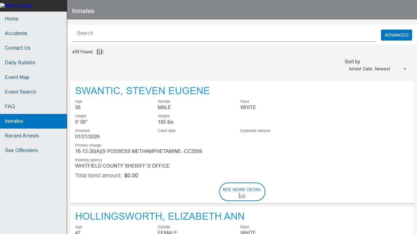 Whitfield County Sheriff's Office, GA | Police to Citizen - Inmates catalog